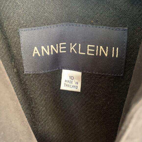 Anne Klein II Trench Coat Womens 10 Dark Brown/Black Long Wool Body Suede Collar - Picture 6 of 13